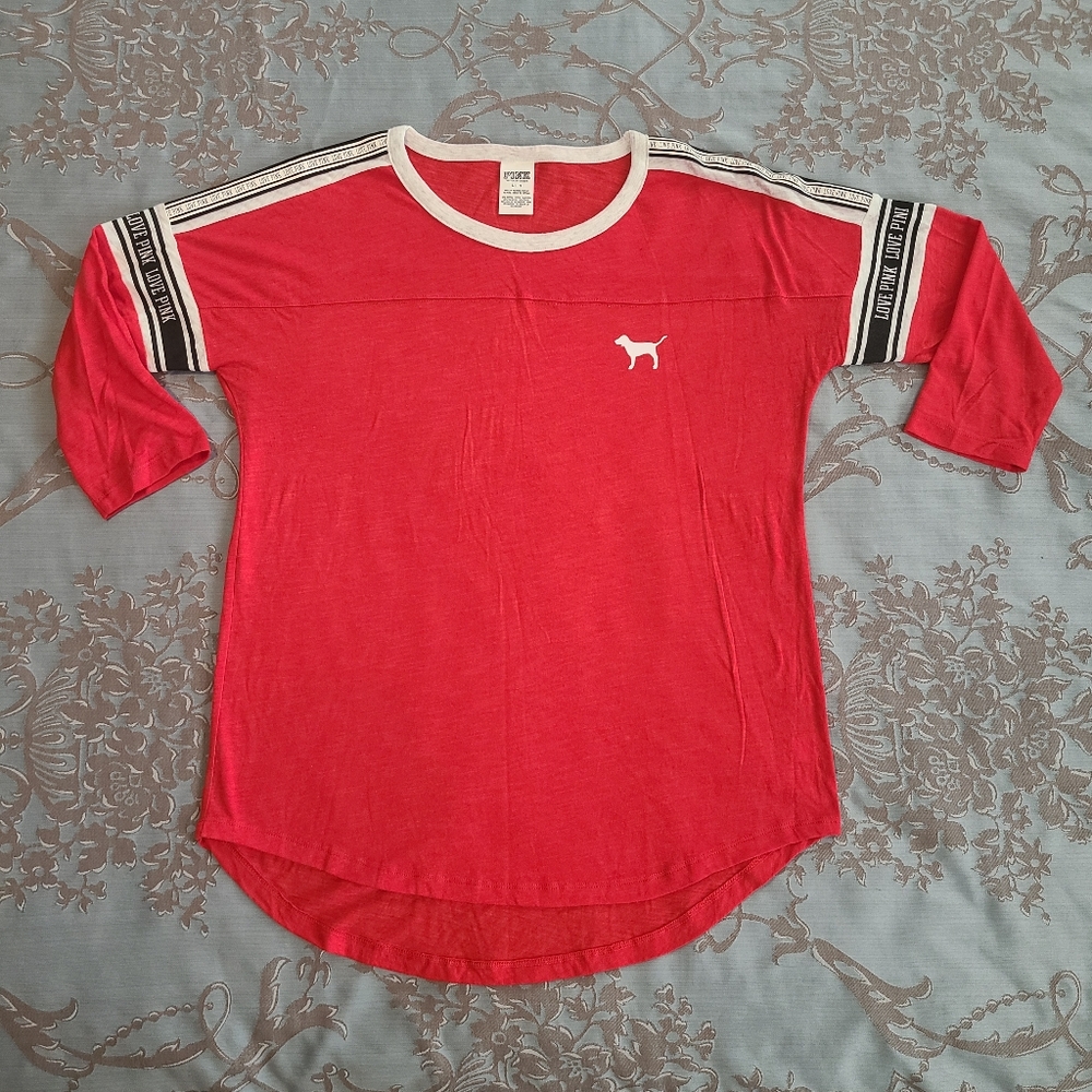 Victoria's Secret PINK Red 3/4 Sleeve Lightweight Tee Shirt Women Size Large